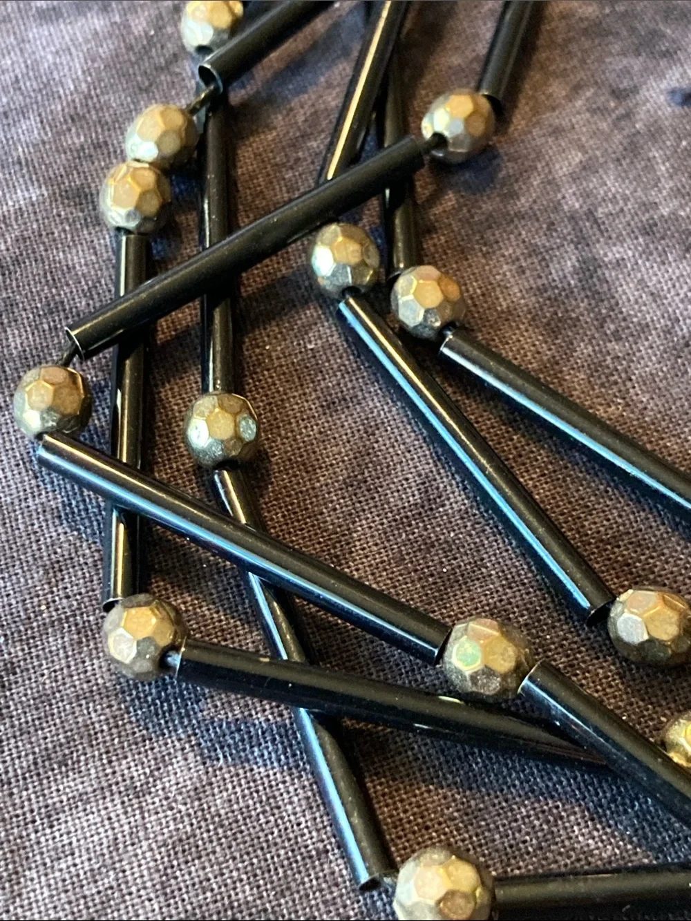 Black & Gold Tone Multi-Strand Beaded Necklace w/Matching Bracelet & Earrings
